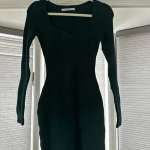 Abercrombie & Fitch Forest Green Ribbed Long-Sleeve Bodycon Dress